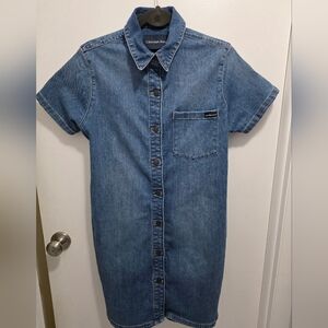 Calvin Klein Blue Denim Jeans  Button Down Cap Sleeve Size Large